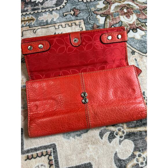 Fossil Leather Tri Fold Wallet Y2k Genuine Leather Pocket Book Coral Red - Picture 3 of 8